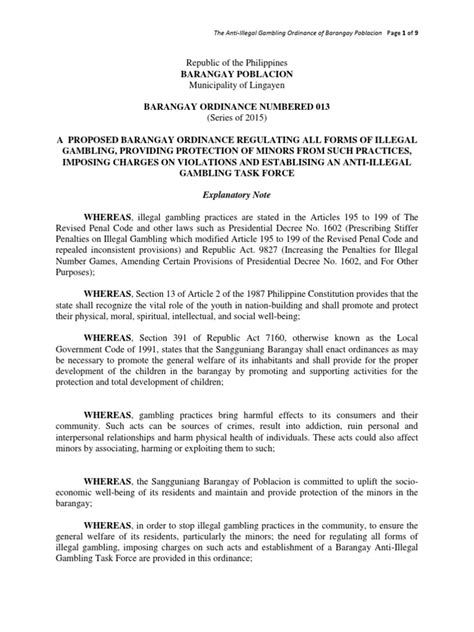 Anti Illegal gambling ordinance .